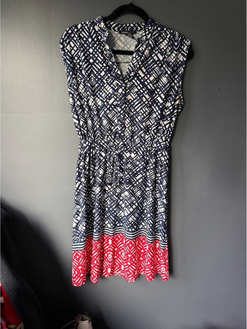 Robert Louis Sleeveless Patterned Dress with Drawstring Waist, Size M